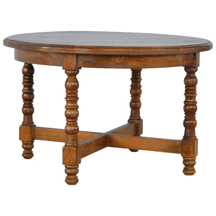 Occasional Round End Table - Solid Mango Wood Side Table for Living Room - main view showing handcrafted solid mango wood...