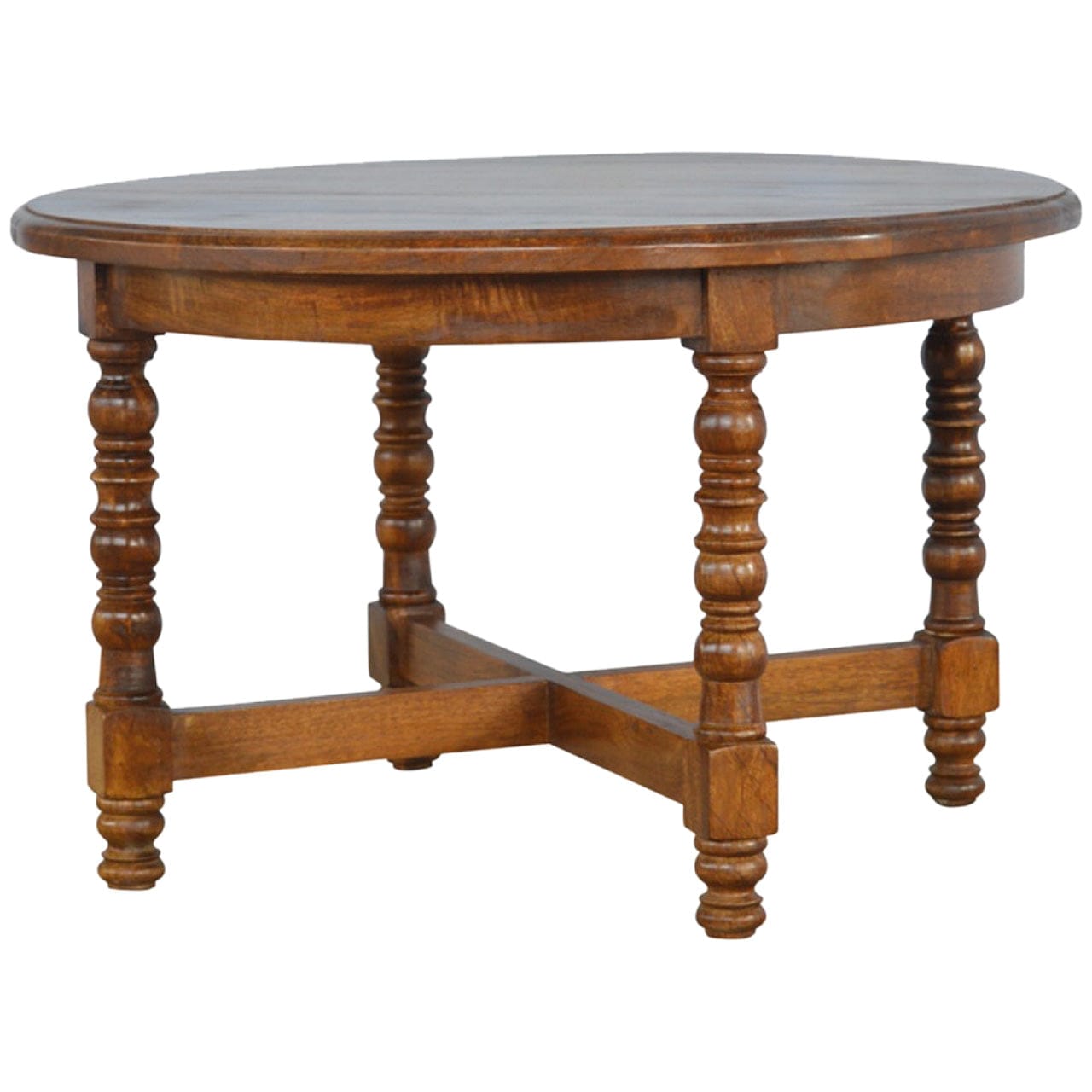 Occasional Round End Table - Solid Mango Wood Side Table for Living Room - product view 2 showing handcrafted solid mango...