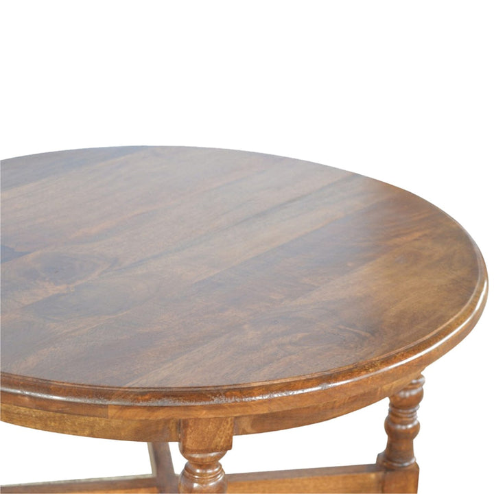 Occasional Round End Table - Solid Mango Wood Side Table for Living Room - product view 3 showing handcrafted solid mango...