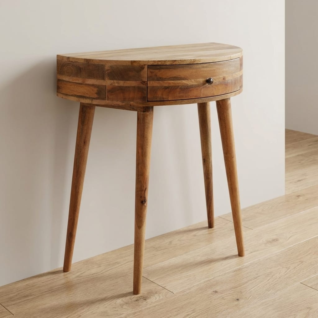 Odyssey Oak-ish Console Table - Solid Mango Wood Hallway Console for Entryway - main view showing handcrafted solid mango...