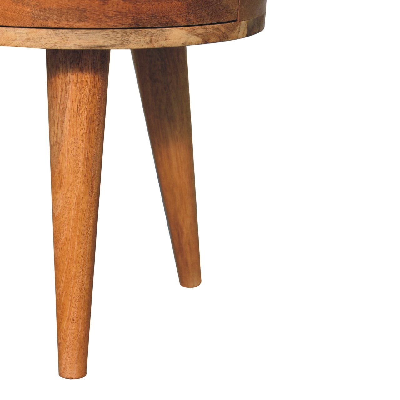 Odyssey Oak-ish Tripod Nightstand - Solid Mango Wood Bedside Table for Bedroom - product view 7 showing handcrafted solid...