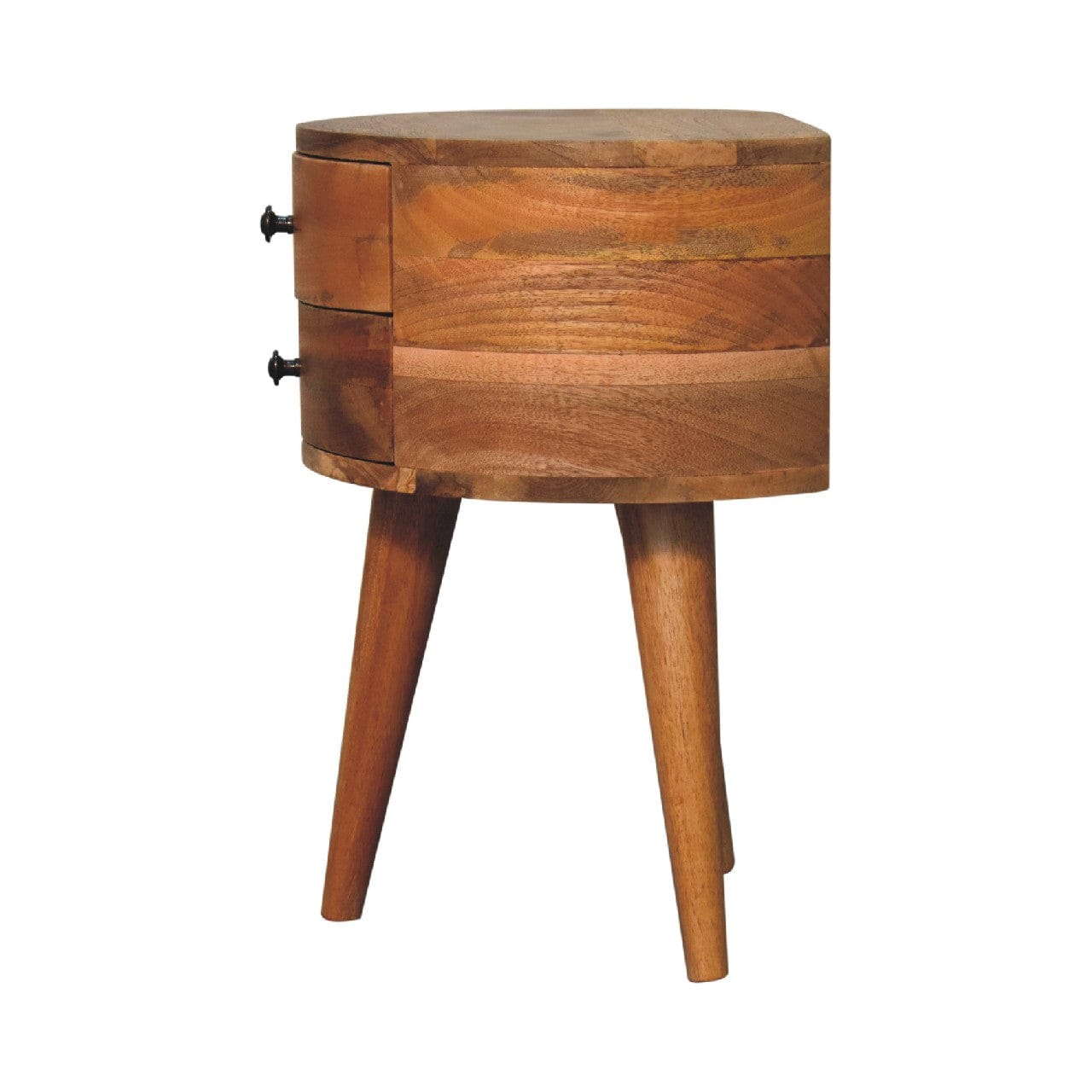 Odyssey Oak-ish Tripod Nightstand - Solid Mango Wood Bedside Table for Bedroom - product view 8 showing handcrafted solid...
