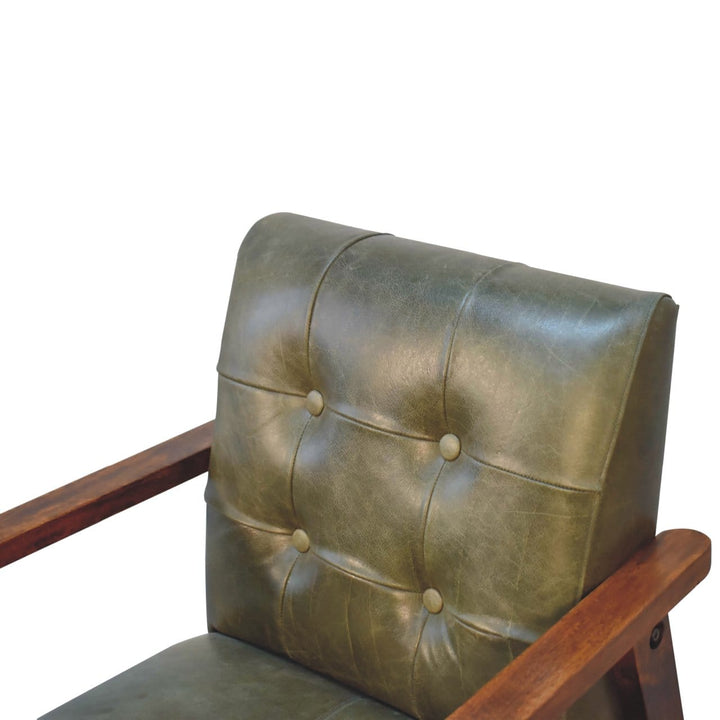 Olive Buffalo Leather Chair in Solid Mango Wood - product view 6 showing handcrafted solid mango wood chair
