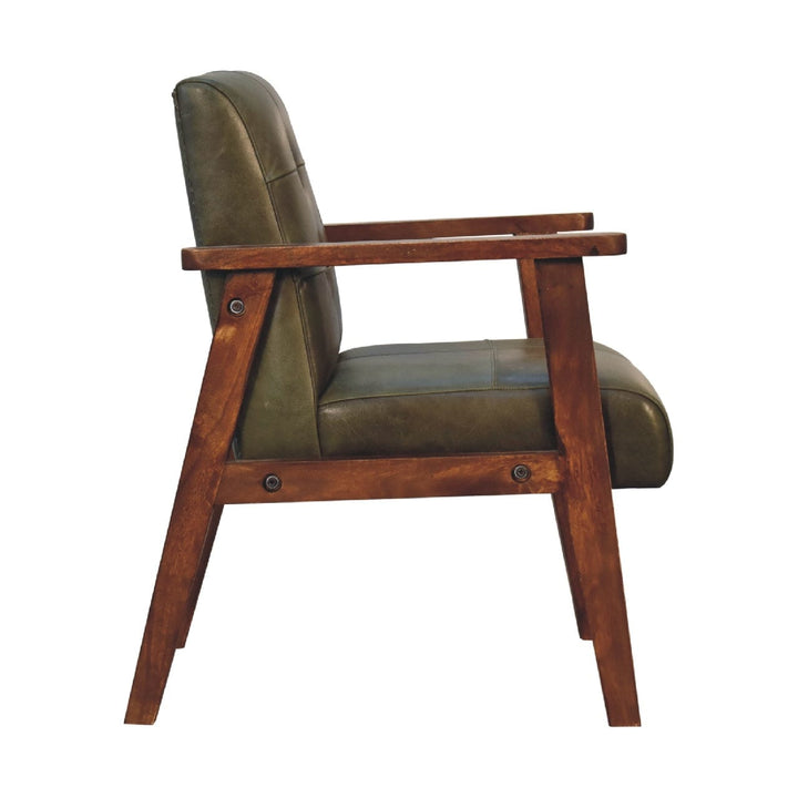 Olive Buffalo Leather Chair in Solid Mango Wood - product view 7 showing handcrafted solid mango wood chair