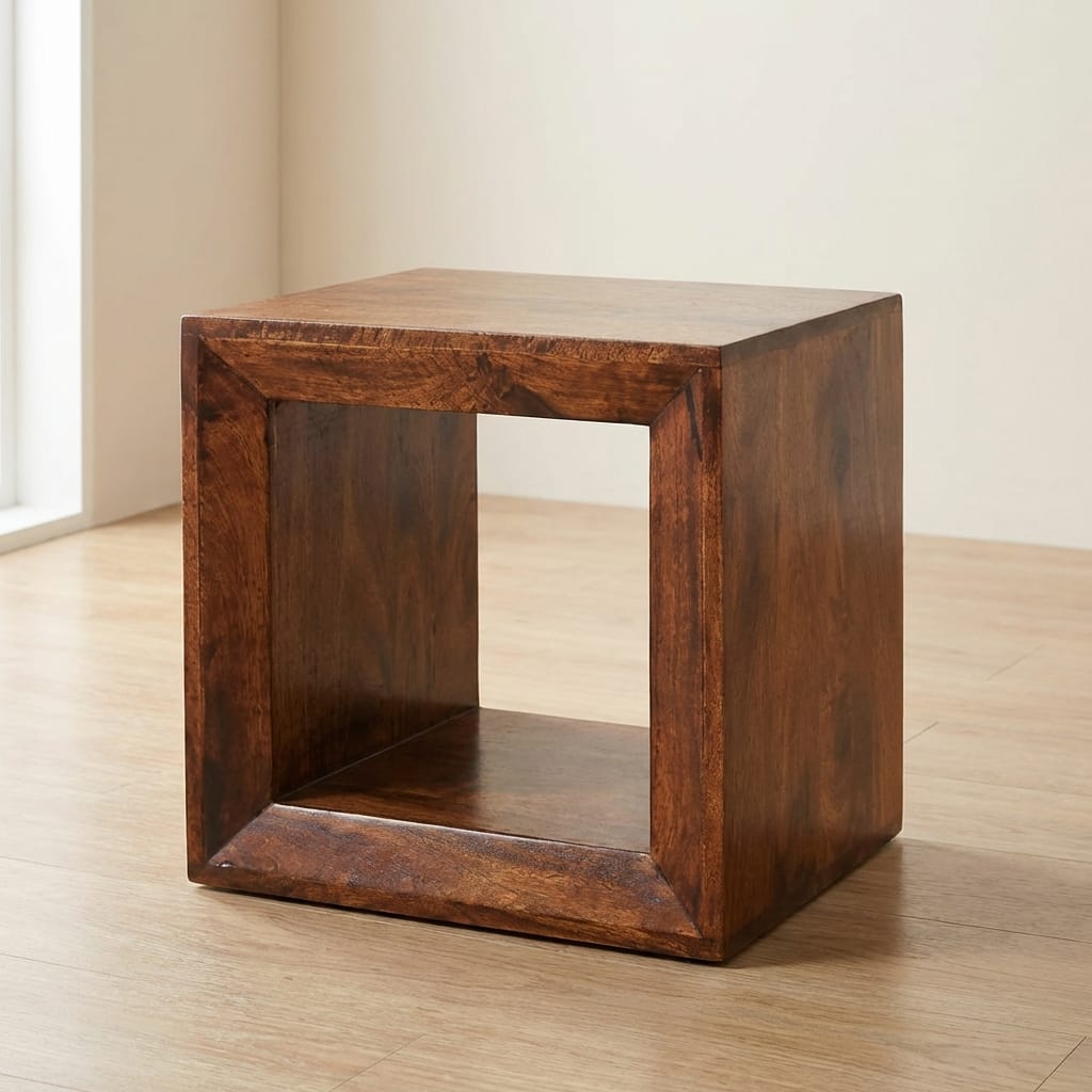 Open California Walnut End Table - Solid Mango Wood Side Table for Living Room - main view showing handcrafted solid...