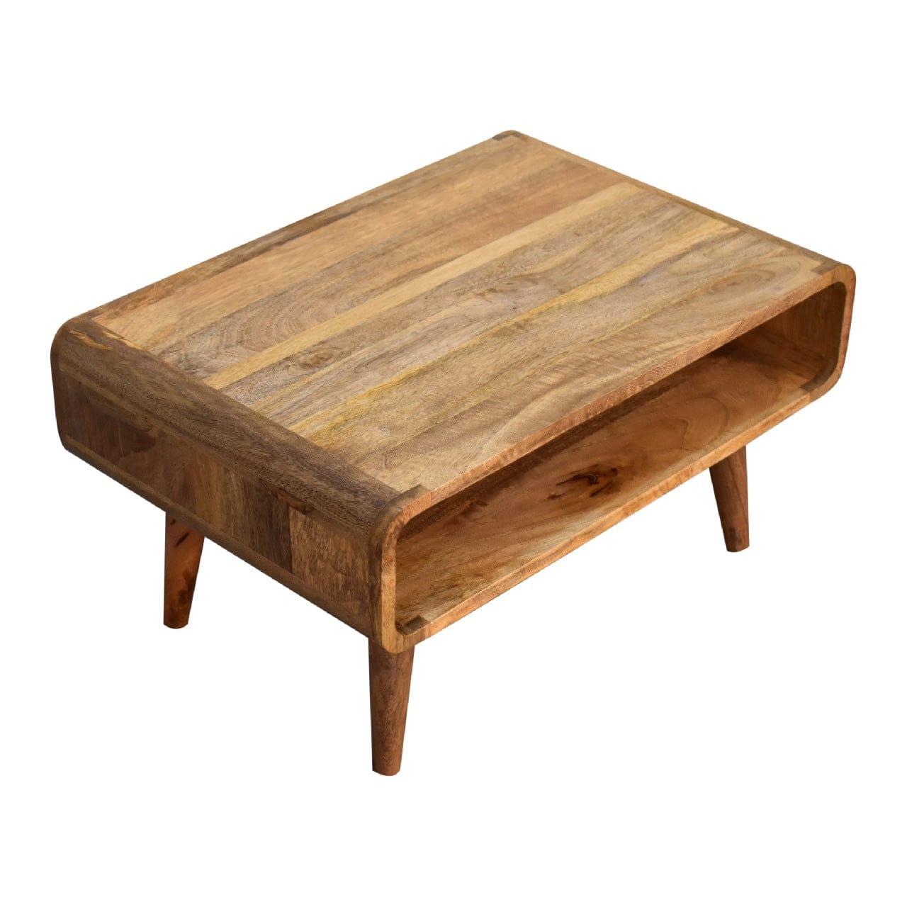 Open Oak-ish Coffee Table - Solid Mango Wood Table for Living Room - product view 8 showing handcrafted solid mango wood...