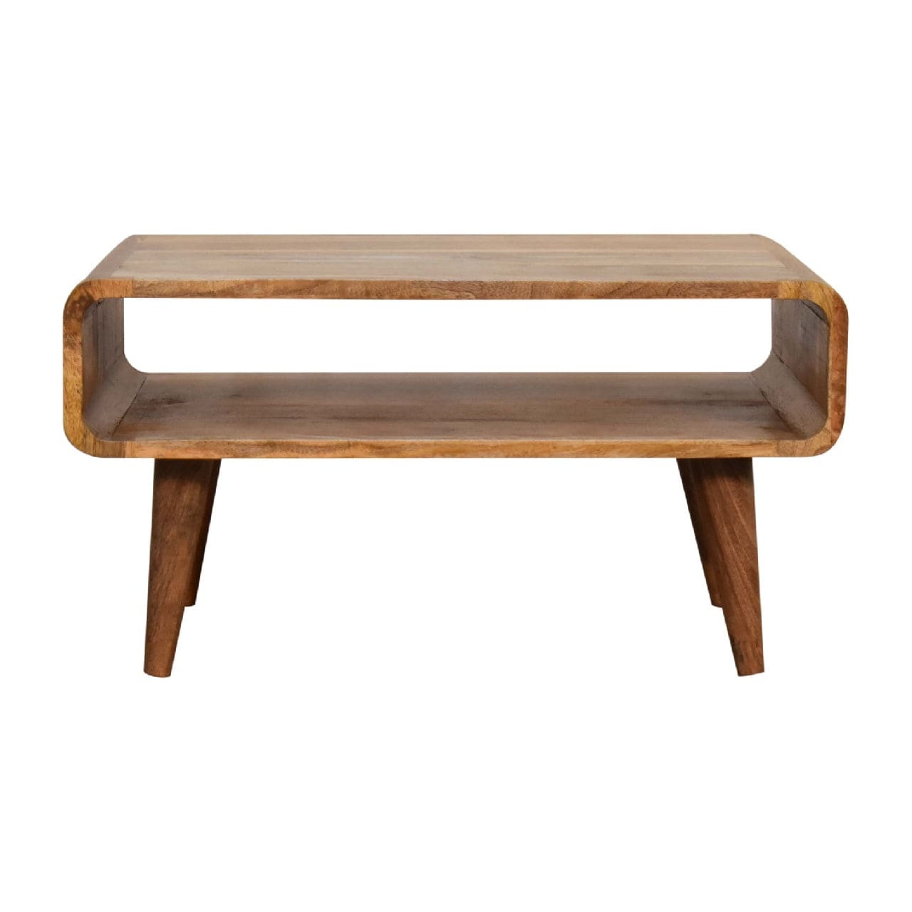 Open Oak-ish Coffee Table - Solid Mango Wood Table for Living Room - product view 2 showing handcrafted solid mango wood...