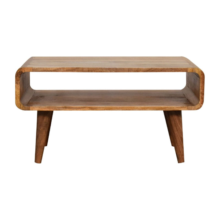 Open Oak-ish Coffee Table - Solid Mango Wood Table for Living Room - product view 2 showing handcrafted solid mango wood...