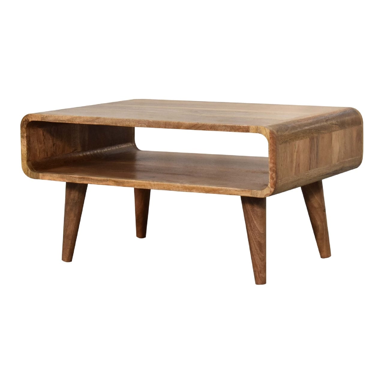 Open Oak-ish Coffee Table - Solid Mango Wood Table for Living Room - product view 3 showing handcrafted solid mango wood...