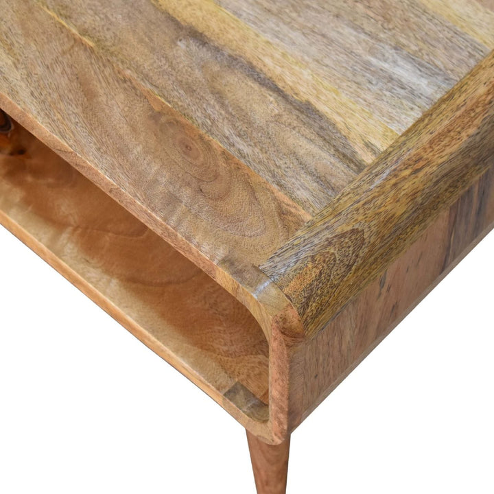 Open Oak-ish Coffee Table - Solid Mango Wood Table for Living Room - product view 7 showing handcrafted solid mango wood...