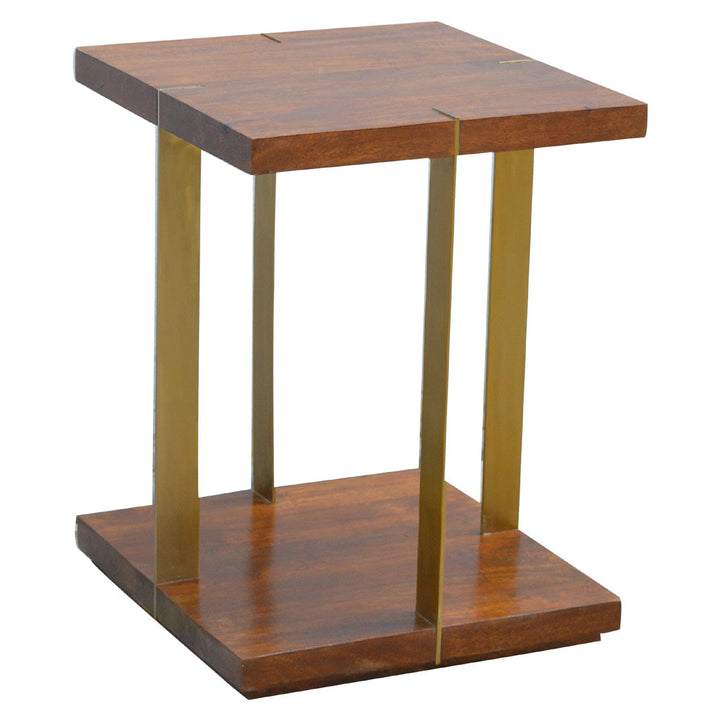 Open Panel Chestnut End Table - Solid Mango Wood Side Table for Living Room - product view 2 showing handcrafted solid...