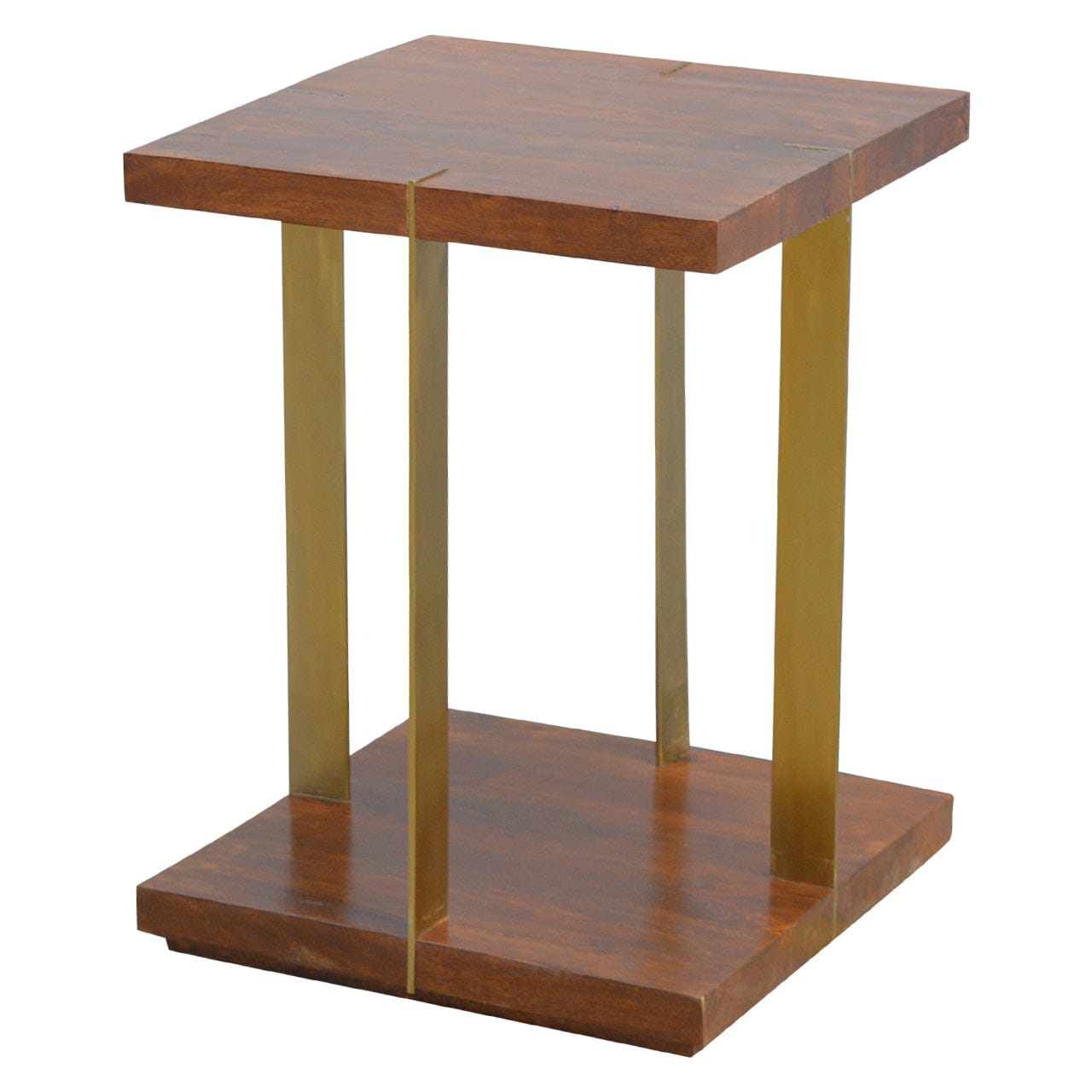 Open Panel Chestnut End Table - Solid Mango Wood Side Table for Living Room - main view showing handcrafted solid mango...