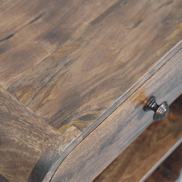 Roasted Almond Open Bedside Table in Solid Mango Wood - product view 4 showing handcrafted solid mango wood nightstand