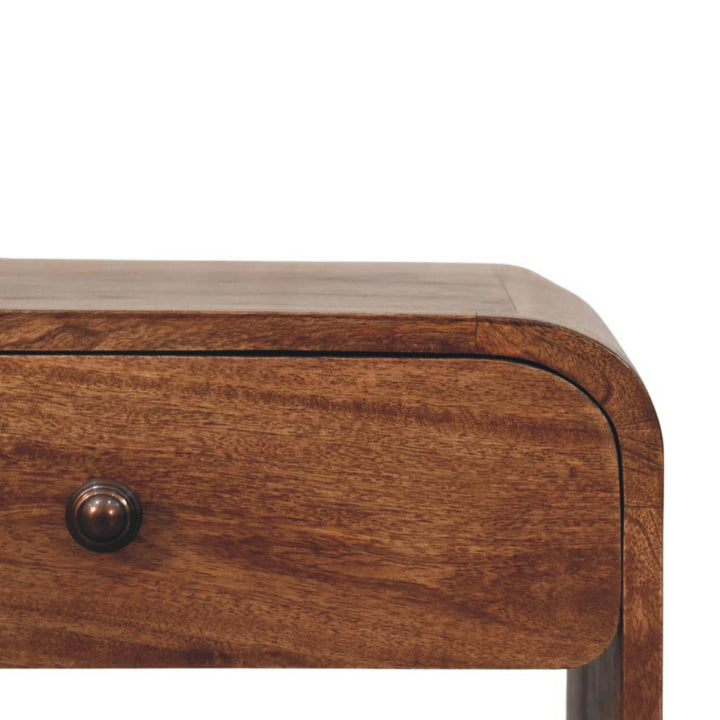 Roasted Almond Open Bedside Table in Solid Mango Wood - product view 3 showing handcrafted solid mango wood nightstand