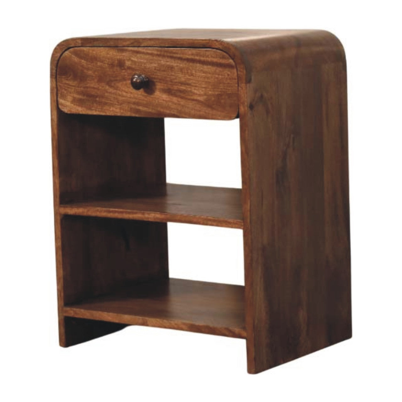Roasted Almond Open Bedside Table in Solid Mango Wood - main view showing handcrafted solid mango wood nightstand