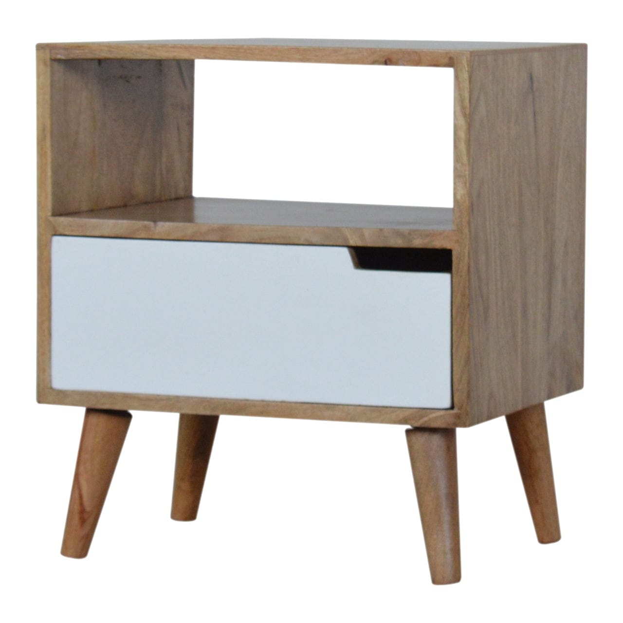 Open Slot White Painted Nightstand - Solid Mango Wood Bedside Table for Bedroom - main view showing handcrafted solid...