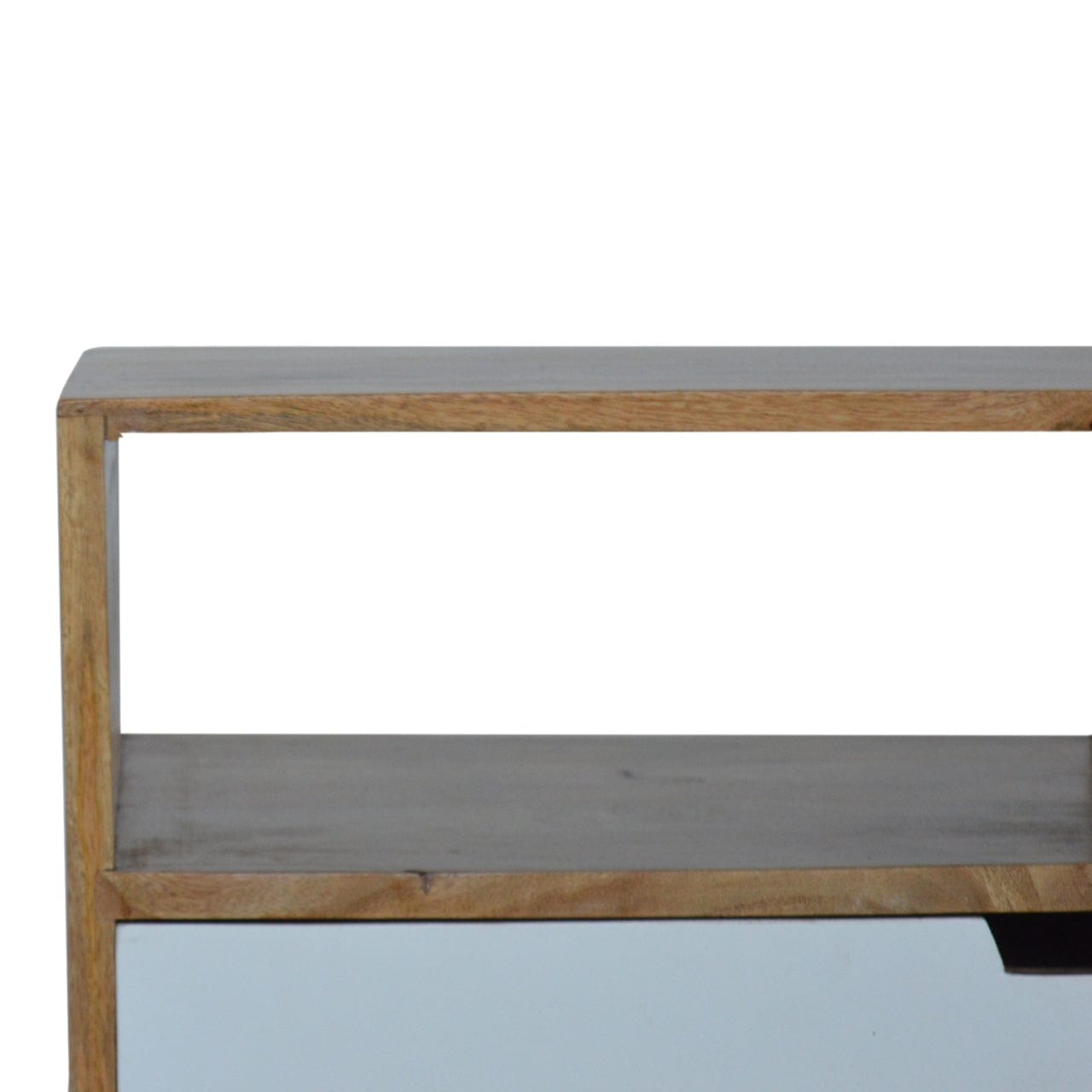 Open Slot White Painted Nightstand - Solid Mango Wood Bedside Table for Bedroom - product view 5 showing handcrafted...
