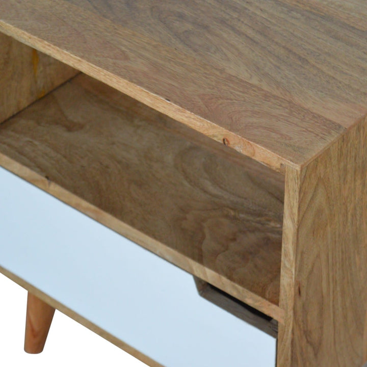 Open Slot White Painted Nightstand - Solid Mango Wood Bedside Table for Bedroom - product view 3 showing handcrafted...