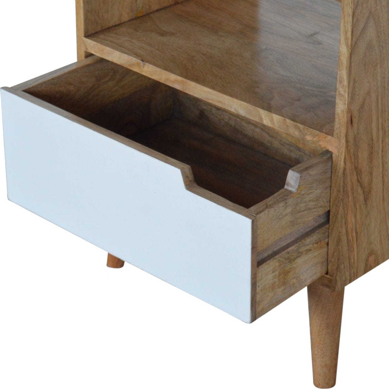 Open Slot White Painted Nightstand - Solid Mango Wood Bedside Table for Bedroom - product view 7 showing handcrafted...