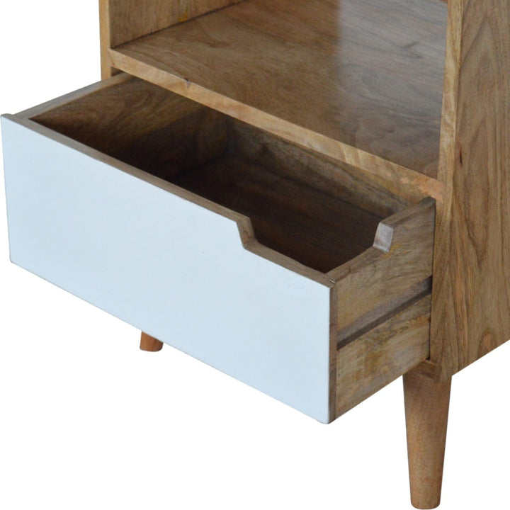 Open Slot White Painted Nightstand - Solid Mango Wood Bedside Table for Bedroom - product view 7 showing handcrafted...