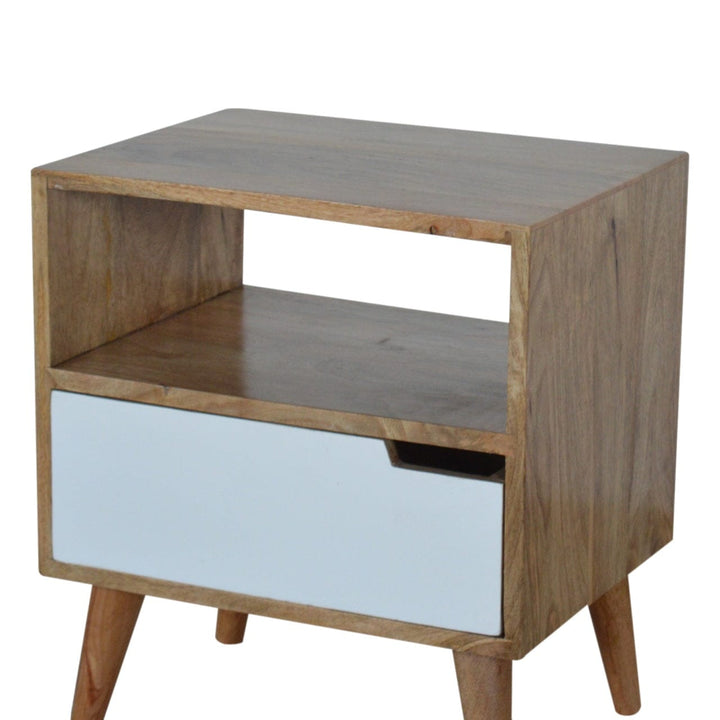 Open Slot White Painted Nightstand - Solid Mango Wood Bedside Table for Bedroom - product view 4 showing handcrafted...
