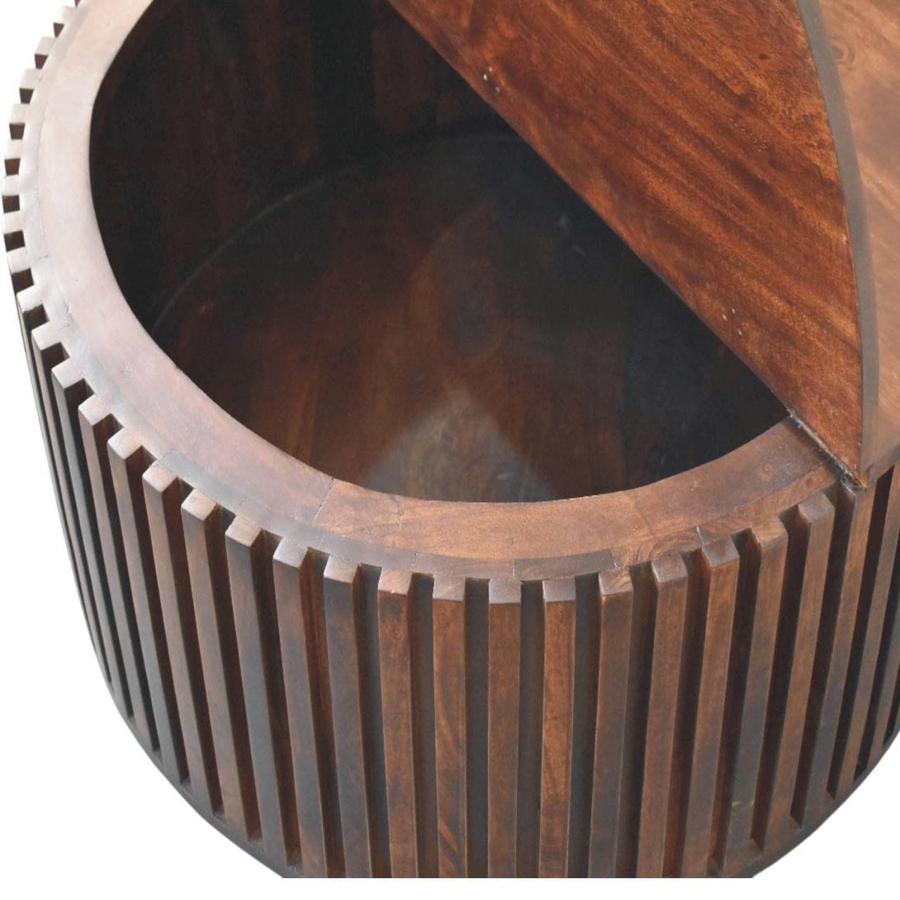Orion Slatted Coffee Table - Solid Mango Wood Center Table for Living Room - product view 7 showing handcrafted solid...