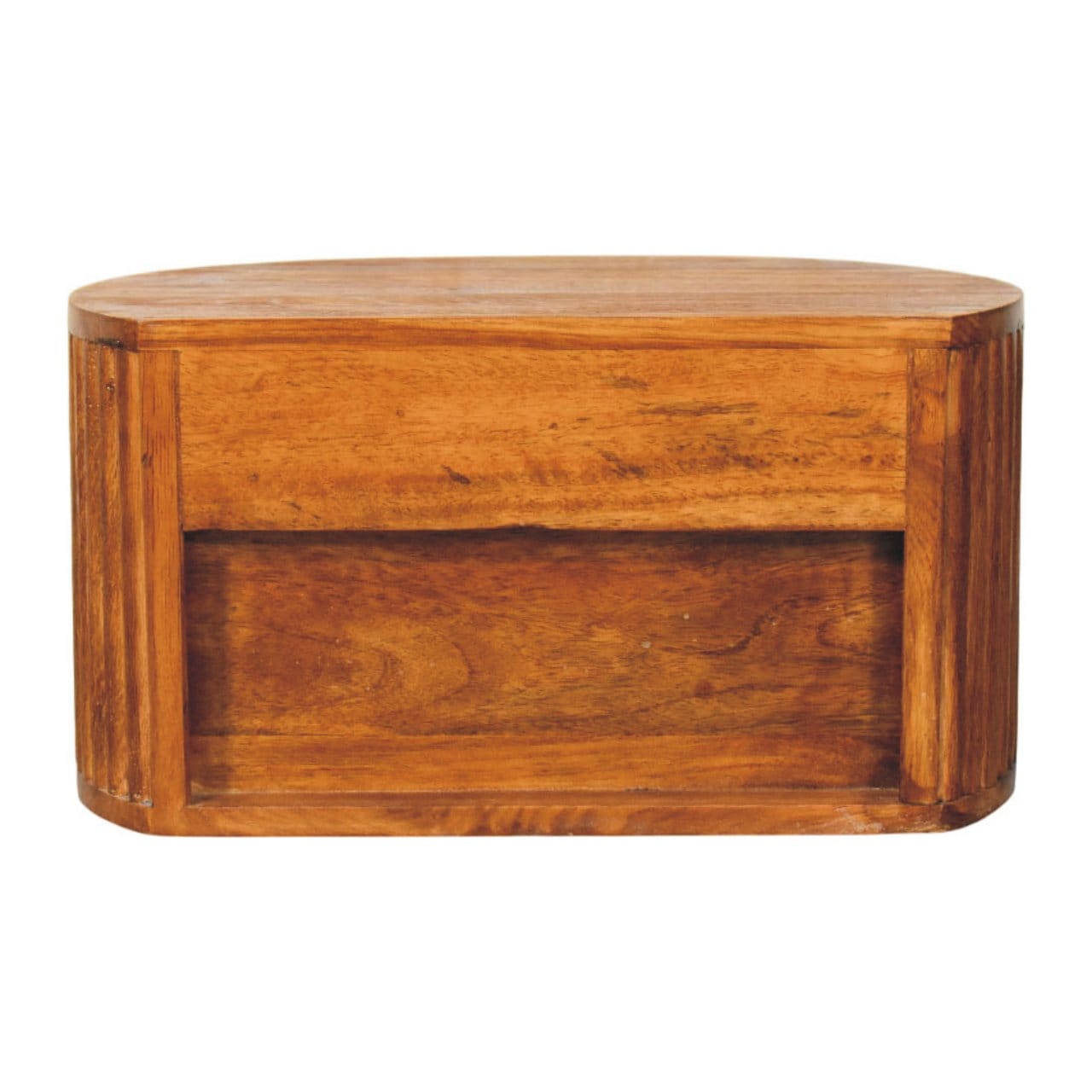 Oval Wall-Mounted Nightstand with Drawer - Solid Mango Wood Floating Bedside Table - product view 9 showing handcrafted...