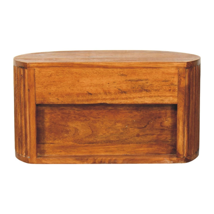 Oval Wall-Mounted Nightstand with Drawer - Solid Mango Wood Floating Bedside Table - product view 9 showing handcrafted...
