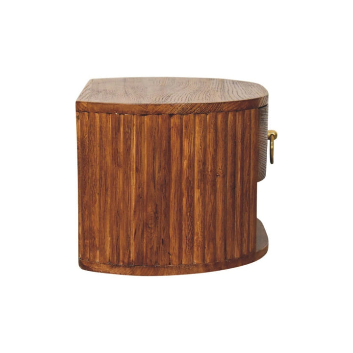 Oval Wall-Mounted Nightstand with Drawer - Solid Mango Wood Floating Bedside Table - product view 8 showing handcrafted...