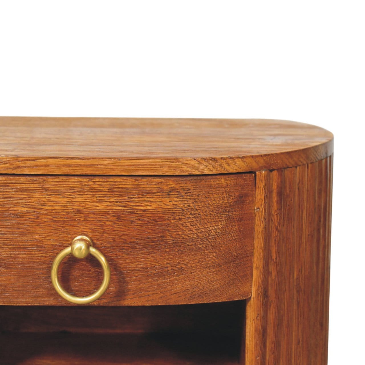 Oval Wall-Mounted Nightstand with Drawer - Solid Mango Wood Floating Bedside Table - product view 4 showing handcrafted...