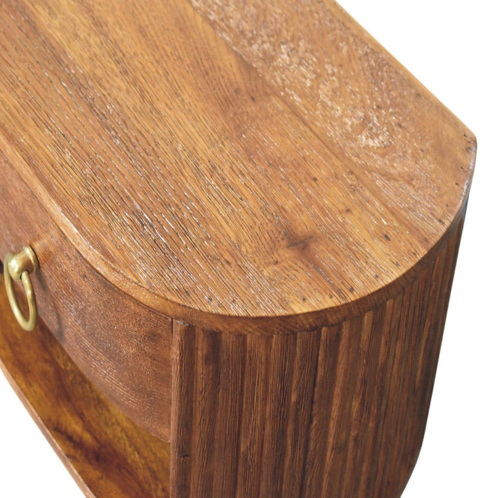 Oval Wall-Mounted Nightstand with Drawer - Solid Mango Wood Floating Bedside Table - product view 7 showing handcrafted...