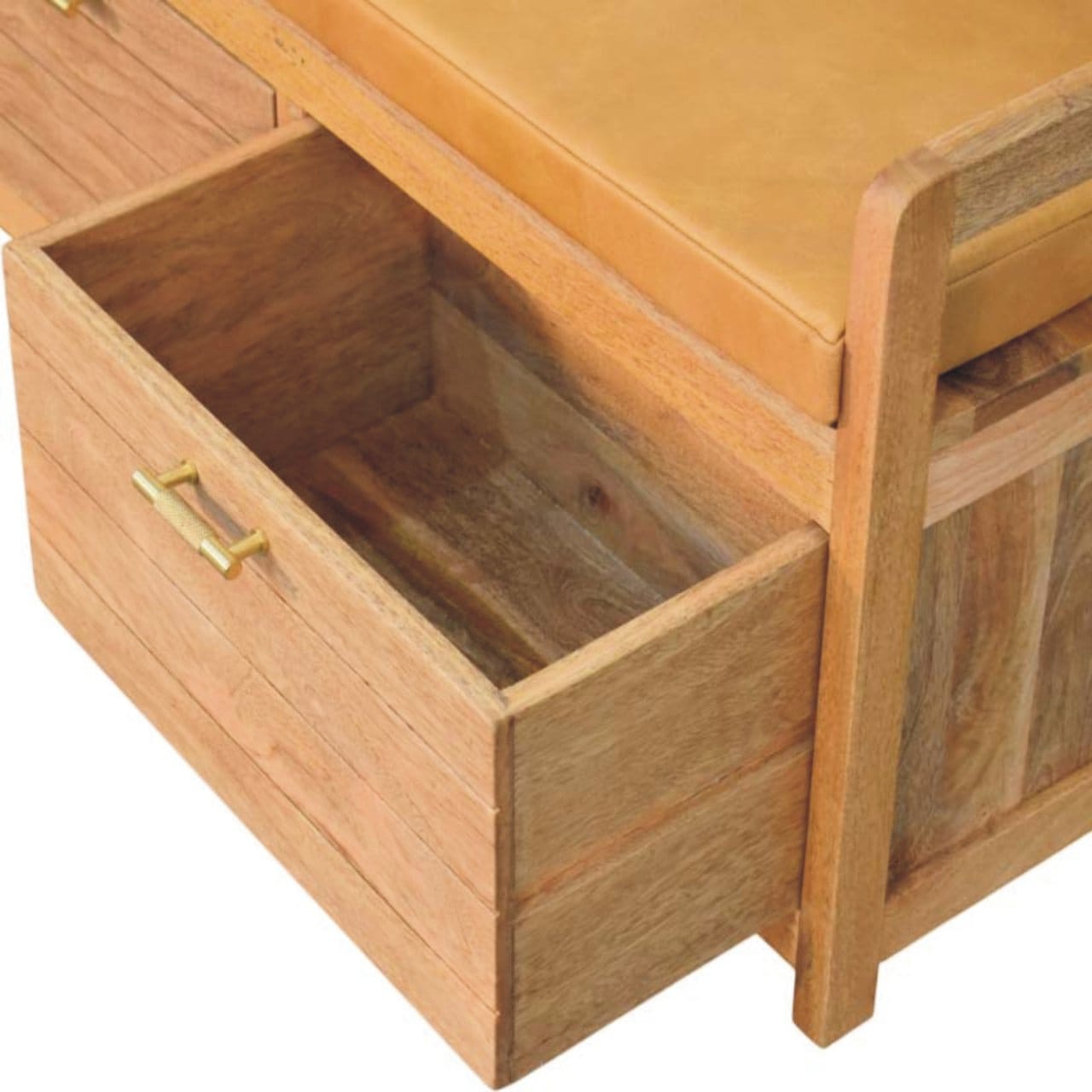 Oxford Oak-ish 2 Drawer Storage Bench - Solid Mango Wood Seating Furniture for Entryway - product view 6 showing...