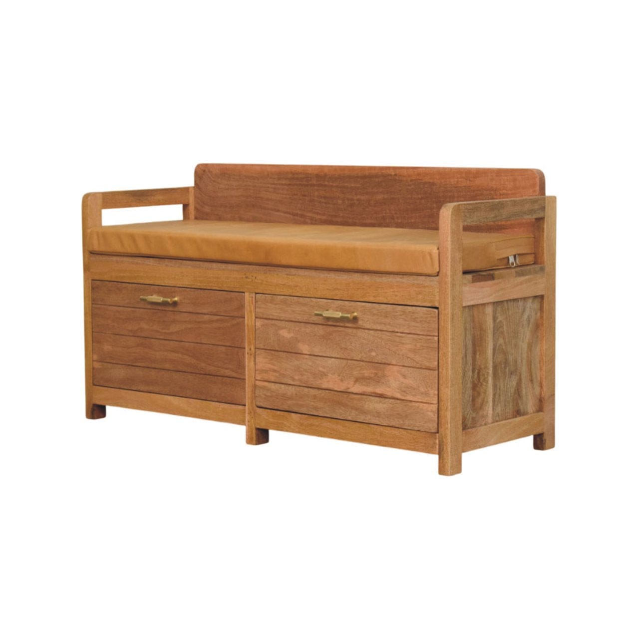 Oxford Oak-ish 2 Drawer Storage Bench - Solid Mango Wood Seating Furniture for Entryway - product view 2 showing...