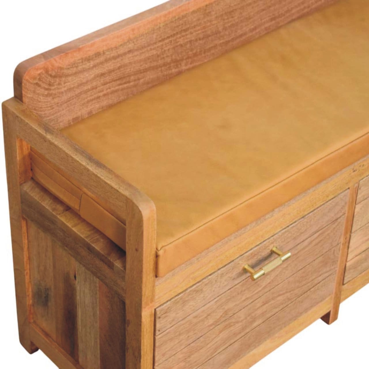 Oxford Oak-ish 2 Drawer Storage Bench - Solid Mango Wood Seating Furniture for Entryway - product view 5 showing...