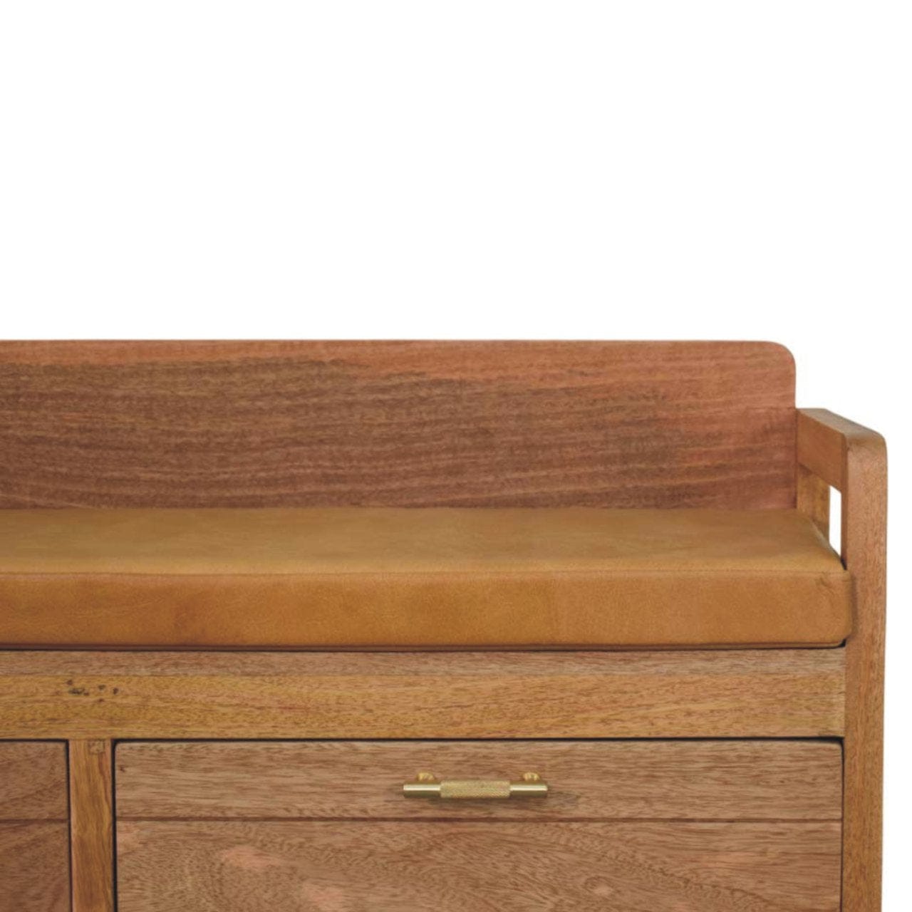 Oxford Oak-ish 2 Drawer Storage Bench - Solid Mango Wood Seating Furniture for Entryway - product view 4 showing...