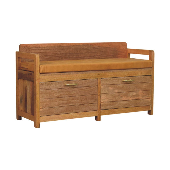 Oxford Oak-ish 2 Drawer Storage Bench - Solid Mango Wood Seating Furniture for Entryway - product view 3 showing...