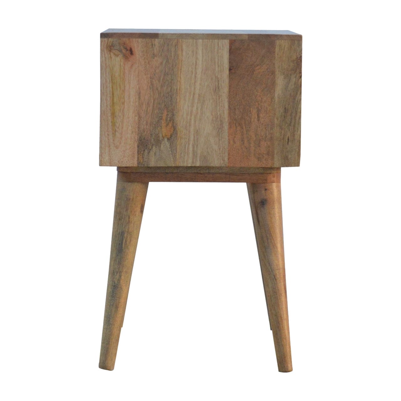 Perforated Copper Nightstand - Solid Mango Wood Bedside Table for Bedroom - product view 8 showing handcrafted solid...