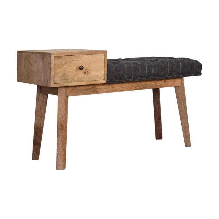 Pewter Tweed Bench - Solid Mango Wood Seating Furniture for Entryway - product view 2 showing handcrafted solid mango...