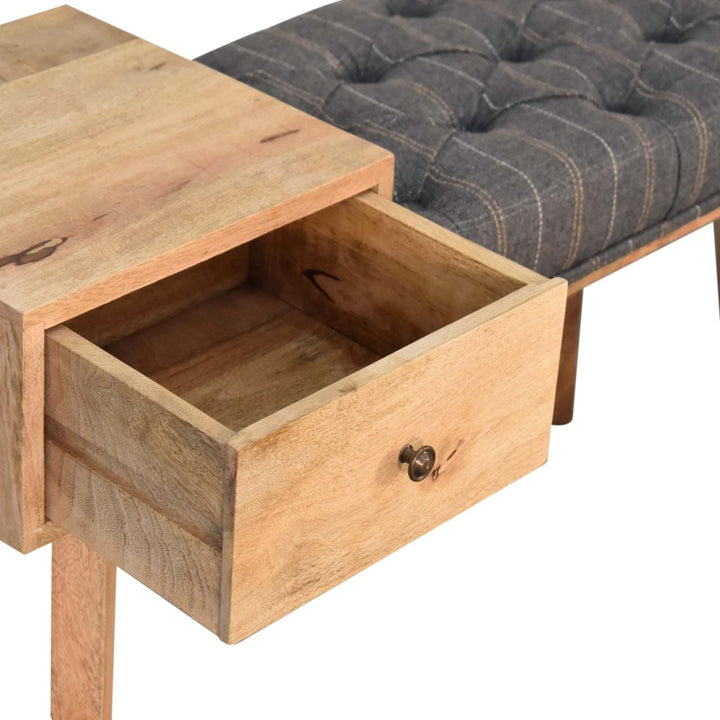Pewter Tweed Bench - Solid Mango Wood Seating Furniture for Entryway - product view 6 showing handcrafted solid mango...