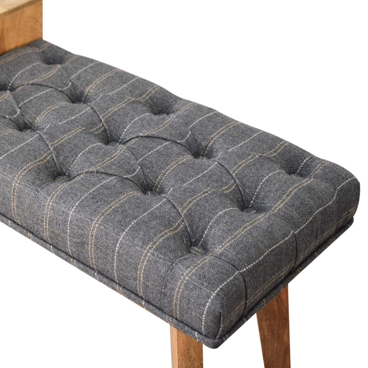 Pewter Tweed Bench - Solid Mango Wood Seating Furniture for Entryway - product view 5 showing handcrafted solid mango...