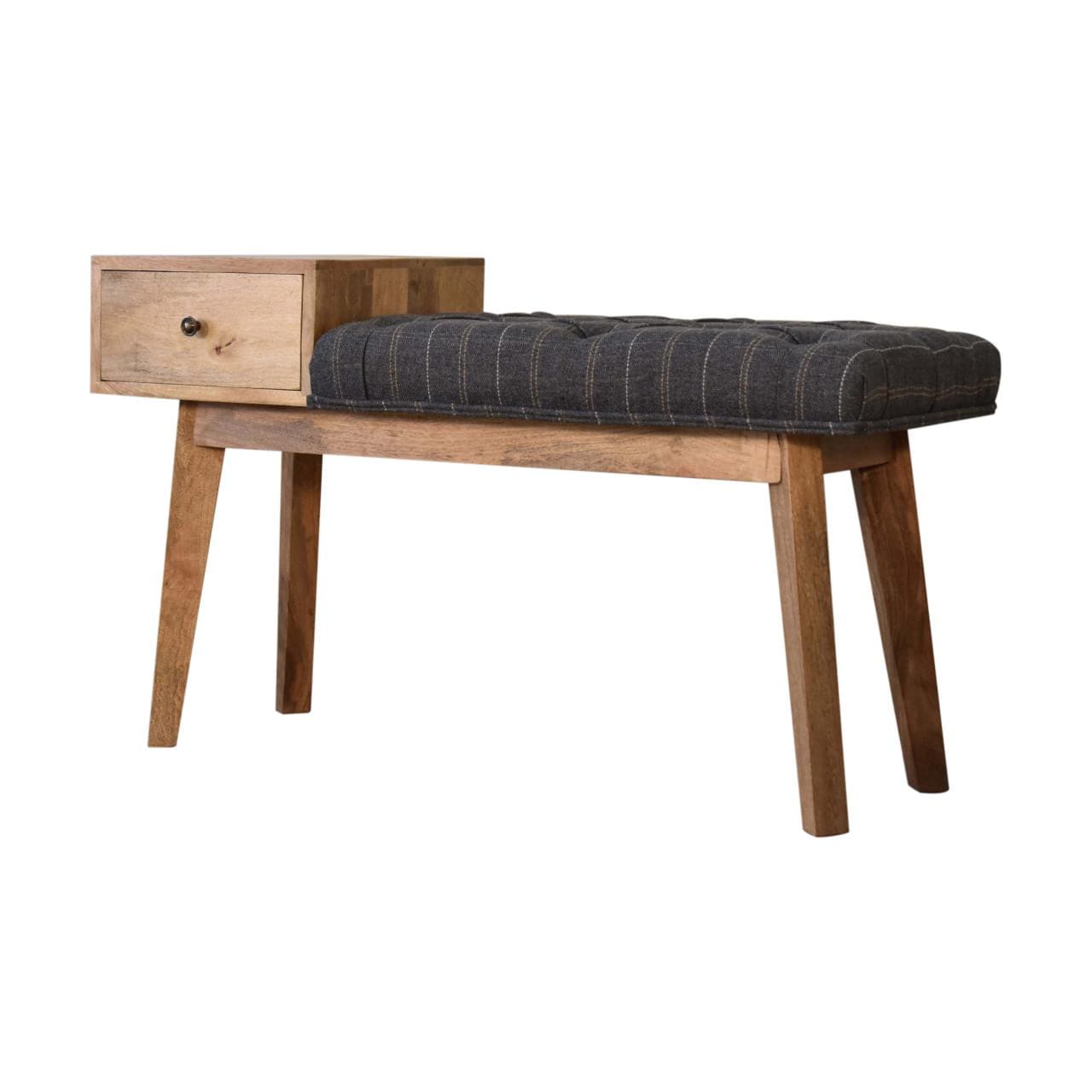 Pewter Tweed Bench - Solid Mango Wood Seating Furniture for Entryway - product view 3 showing handcrafted solid mango...