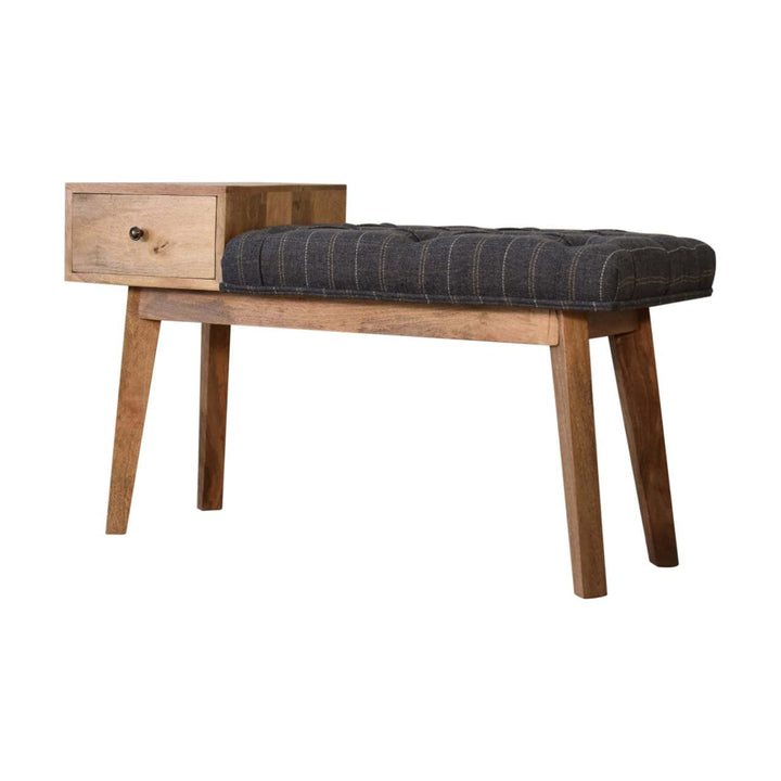 Pewter Tweed Bench - Solid Mango Wood Seating Furniture for Entryway - product view 3 showing handcrafted solid mango...