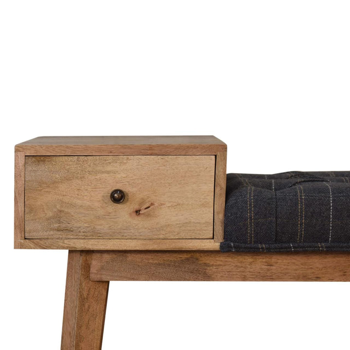 Pewter Tweed Bench - Solid Mango Wood Seating Furniture for Entryway - product view 4 showing handcrafted solid mango...