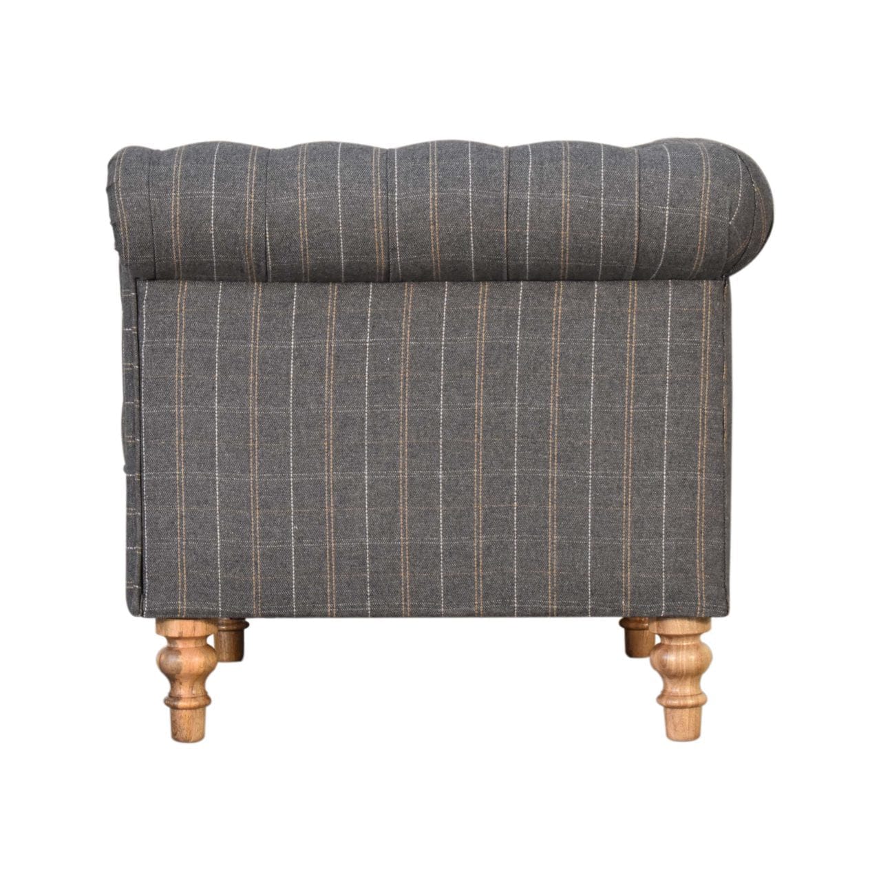 Pewter Tweed Chesterfield Armchair - Solid Mango Wood Accent Chair for Living Room - product view 8 showing handcrafted...