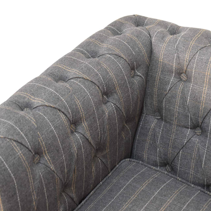 Pewter Tweed Chesterfield Armchair - Solid Mango Wood Accent Chair for Living Room - product view 6 showing handcrafted...