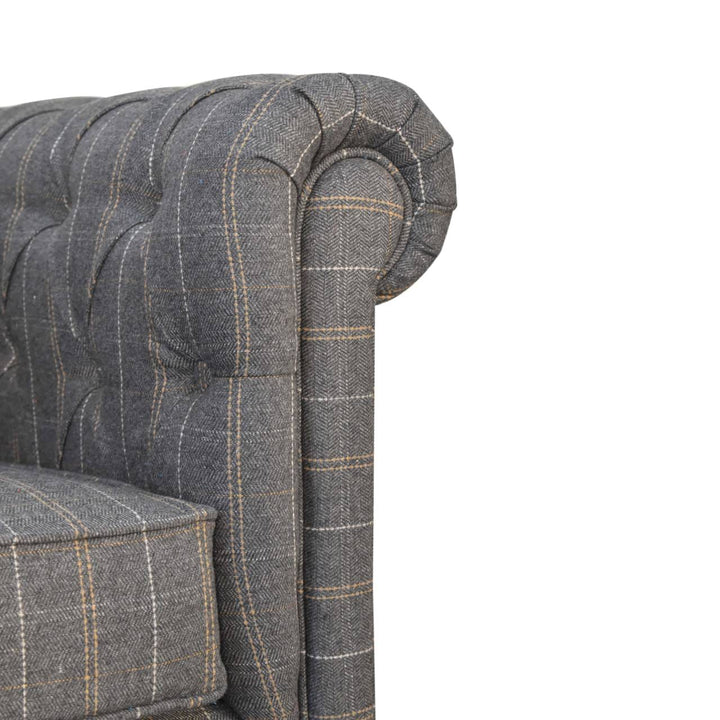 Pewter Tweed Chesterfield Armchair - Solid Mango Wood Accent Chair for Living Room - product view 5 showing handcrafted...