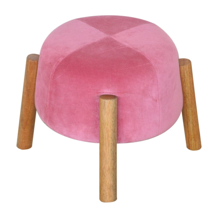 Pink Velvet Cone Footstool - Solid Mango Wood Accent Stool for Living Room - product view 2 showing handcrafted solid...