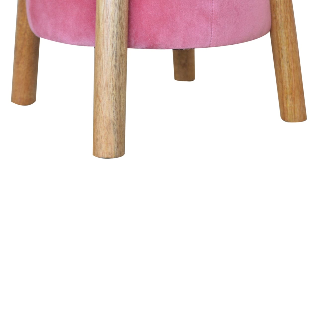 Pink Velvet Cone Footstool - Solid Mango Wood Accent Stool for Living Room - product view 7 showing handcrafted solid...