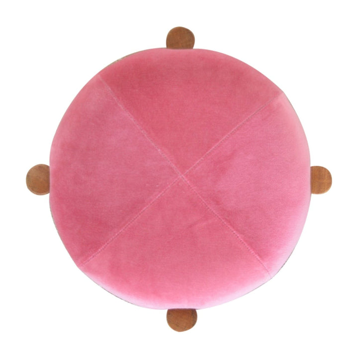 Pink Velvet Cone Footstool - Solid Mango Wood Accent Stool for Living Room - product view 6 showing handcrafted solid...