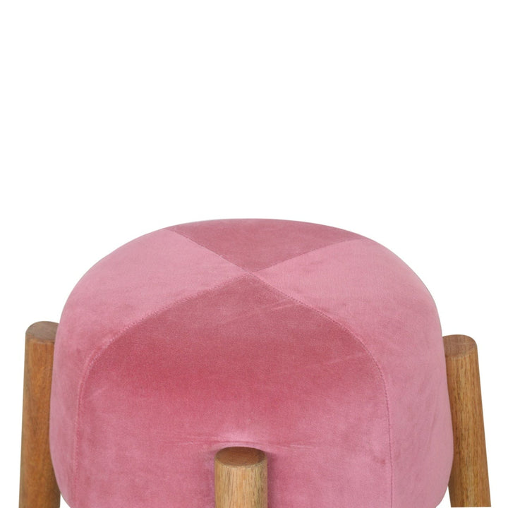 Pink Velvet Cone Footstool - Solid Mango Wood Accent Stool for Living Room - product view 5 showing handcrafted solid...